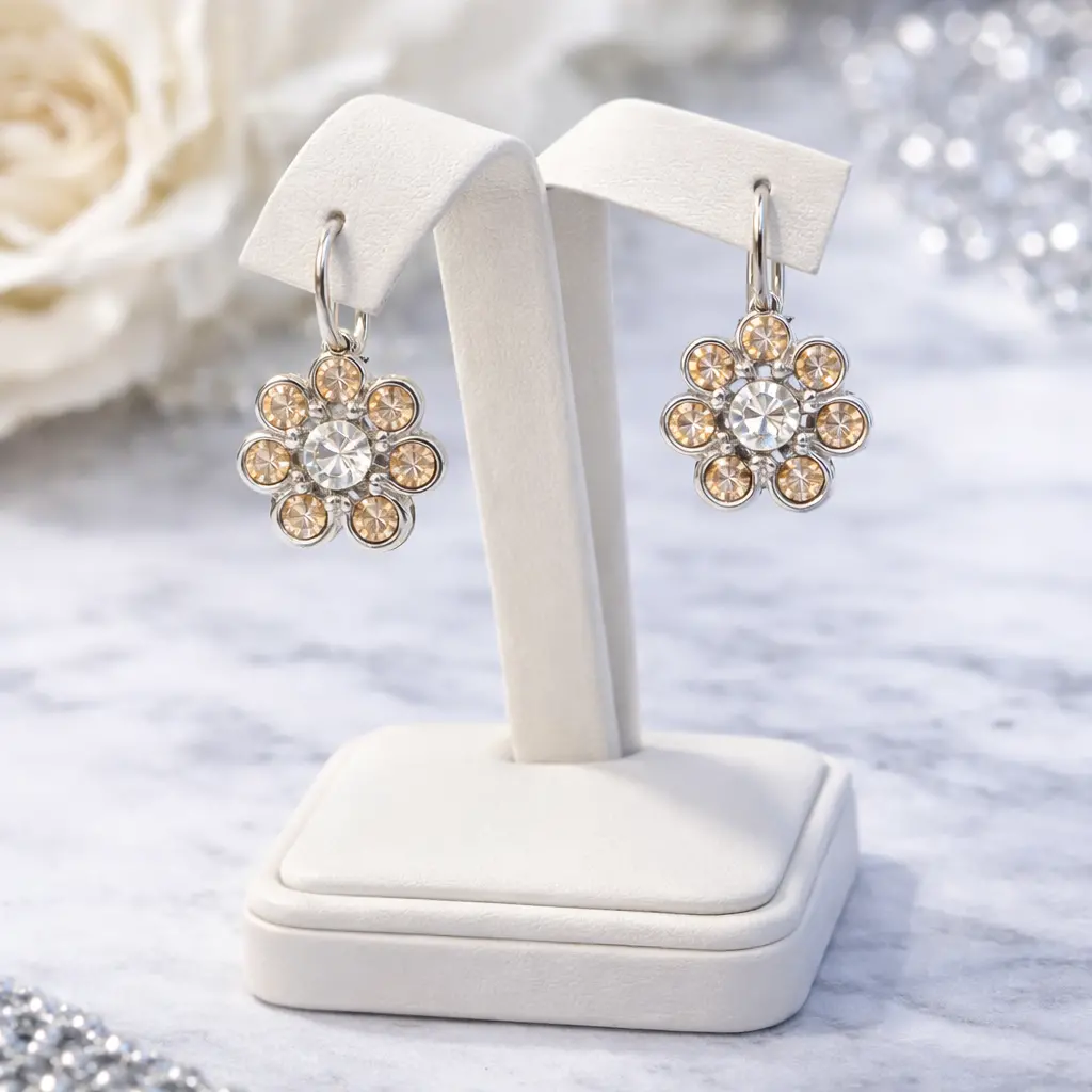 Mariana Earrings E-1195-6006-Ro6 - Floral Beauty In Tan & Clear 1
