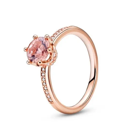 Pink Sparkling Crown Solitaire Ring 1