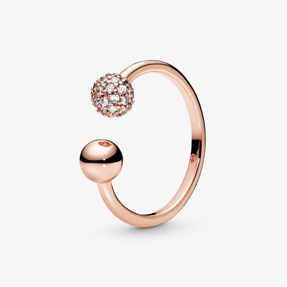 Polished & Pavé Bead Open Ring 1