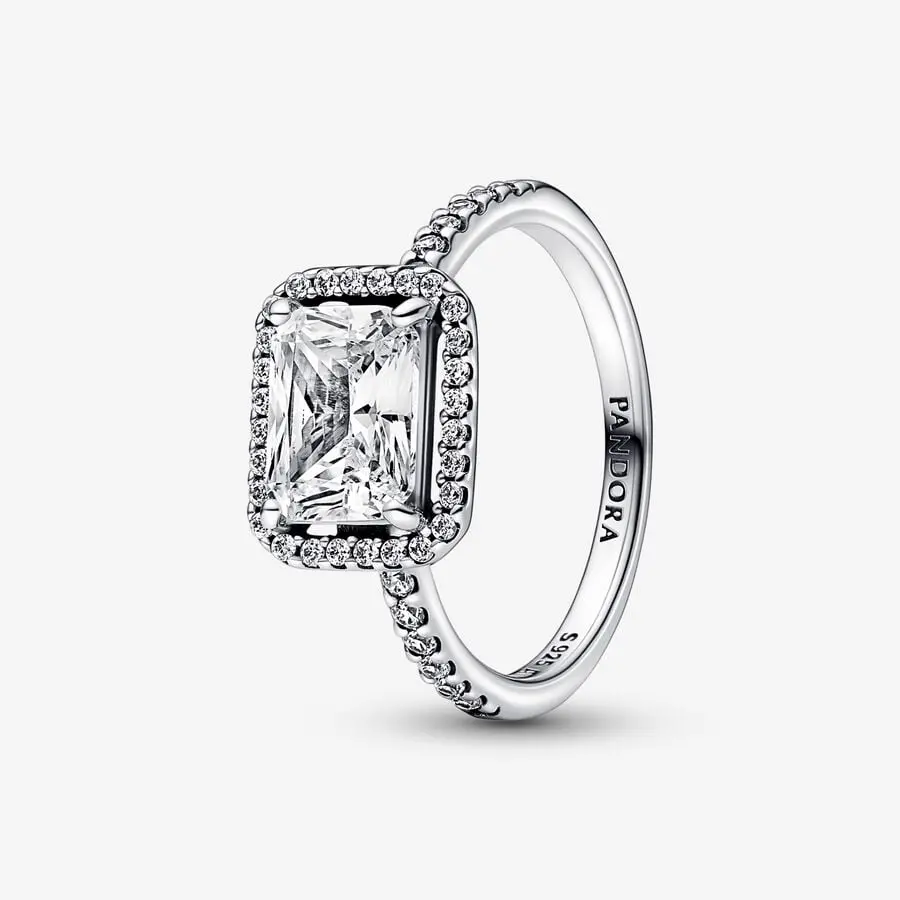 Rectangular Sparkling Halo Ring 1