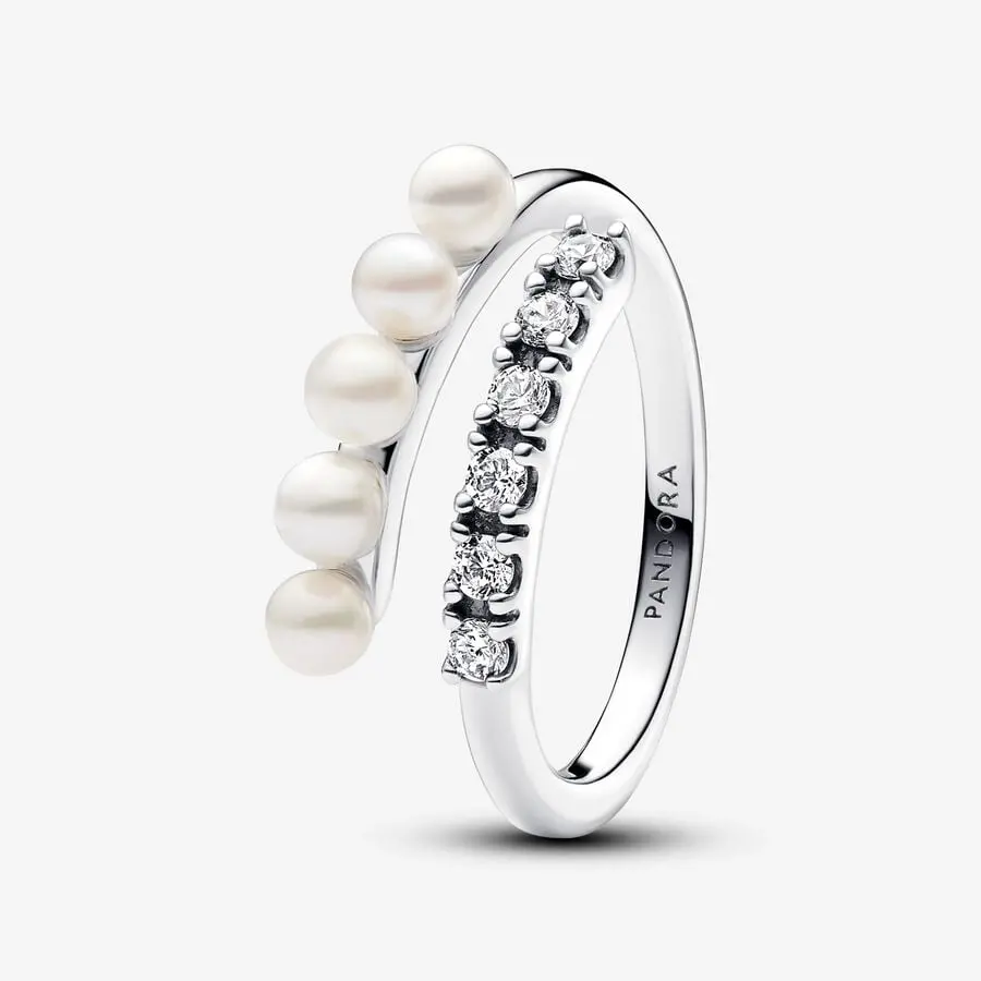 Treated Freshwater Cultured Pearls & Pavé Open Ring 1