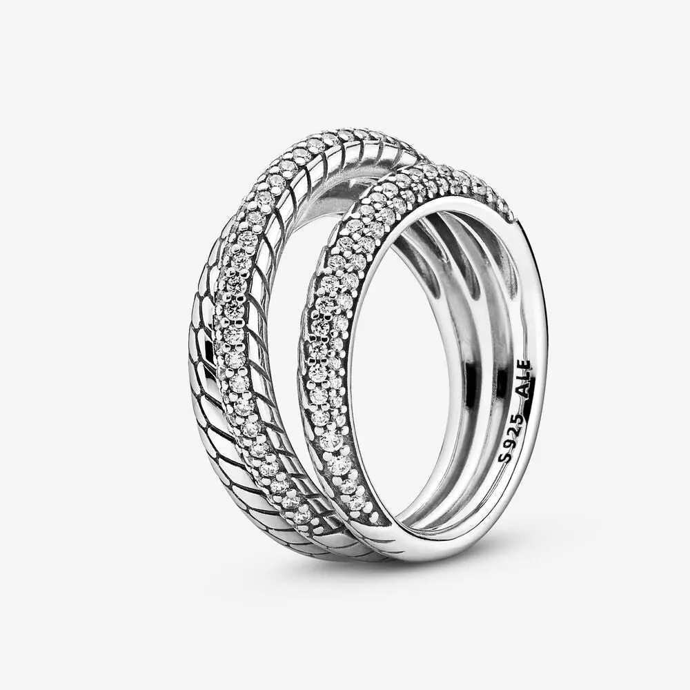 Triple Band Pave Snake Chain Ring 1