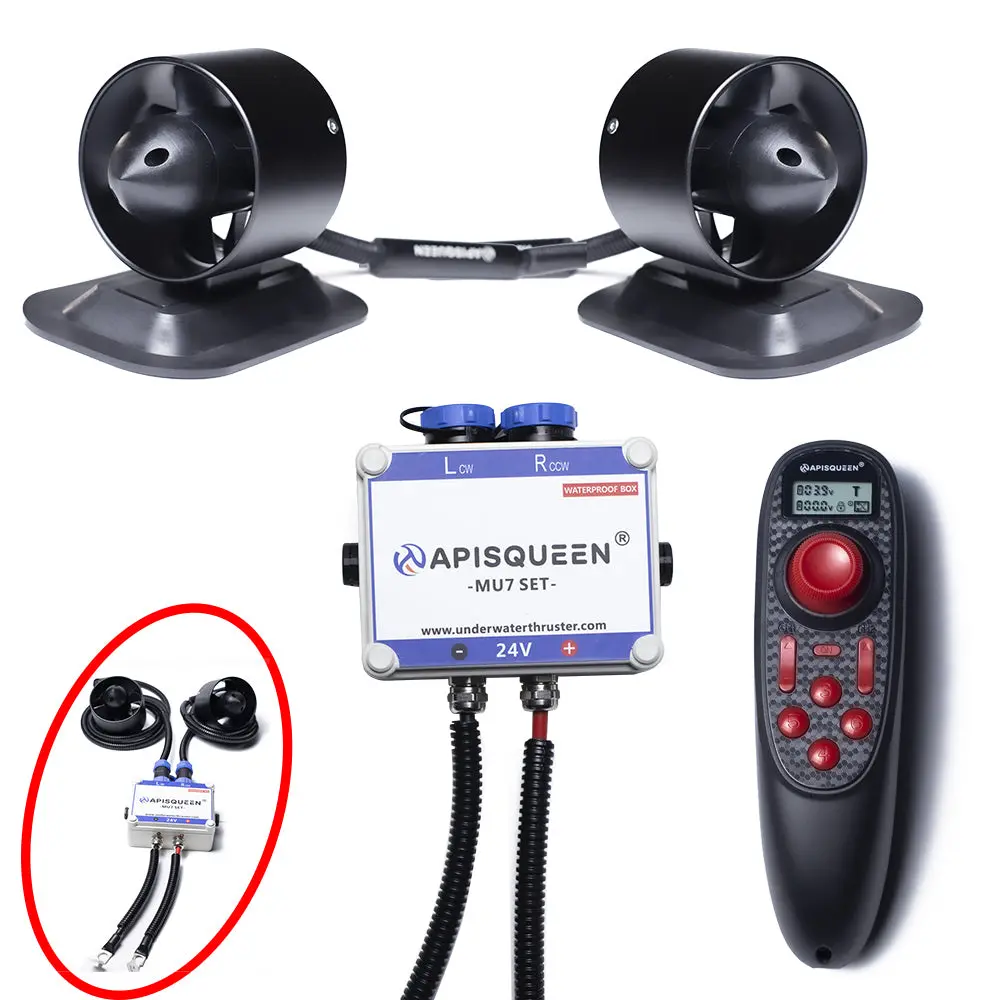 Apisqueen Two Mu7 Set, 24V Total Thrust 10Kg（22Lbs） With  Remote Control For Inflatable Boats/Paddle Boards/Kayaks Etc. 1