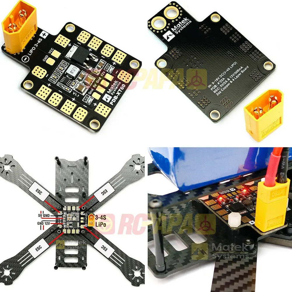 Matek Pdb Xt60 W/ Bec 5V & 12V For Fpv Drone Race 1