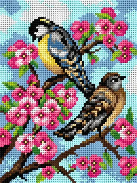 Birds In Cherry Blossoms Needlepoint Canvas 1