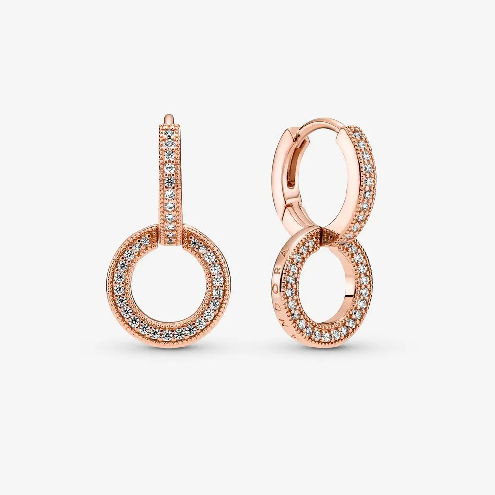 Sparkling Double Hoop Earrings, Clear Cz, Pandora Rose 1