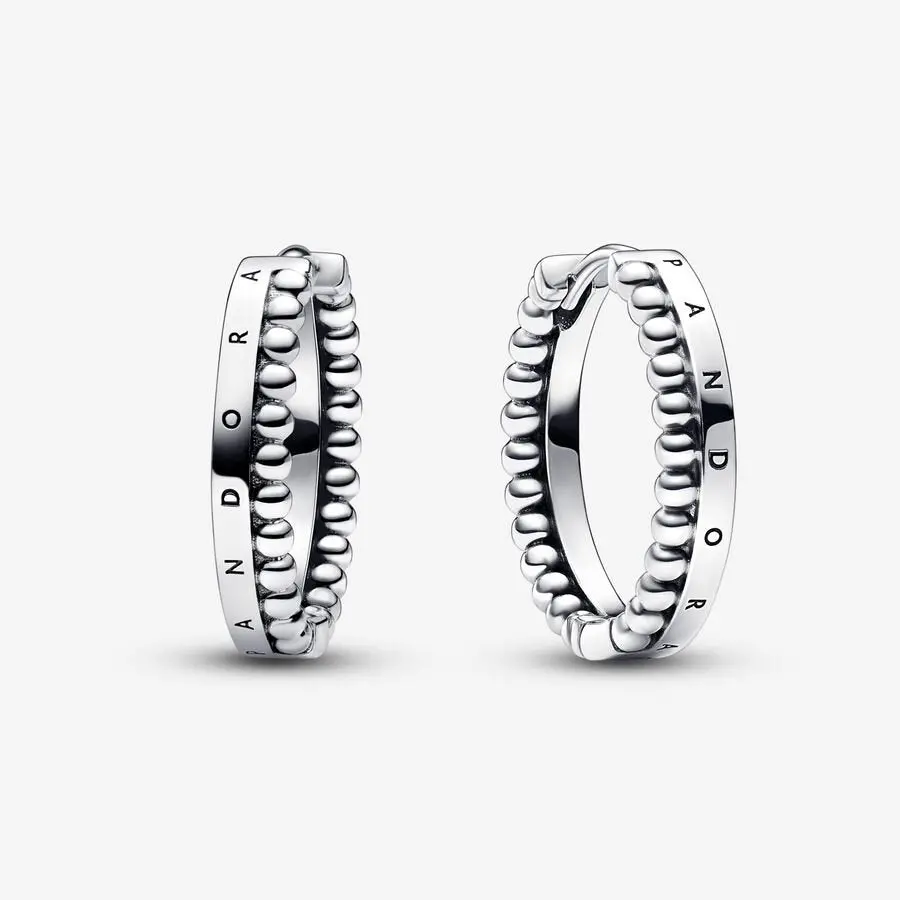 Pandora Signature Logo & Beads Hoop Earrings 1