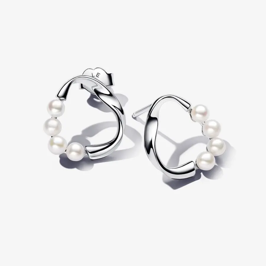 Organically Shaped Circle & Treated Freshwater Cultured Pearls Stud Earrings 1