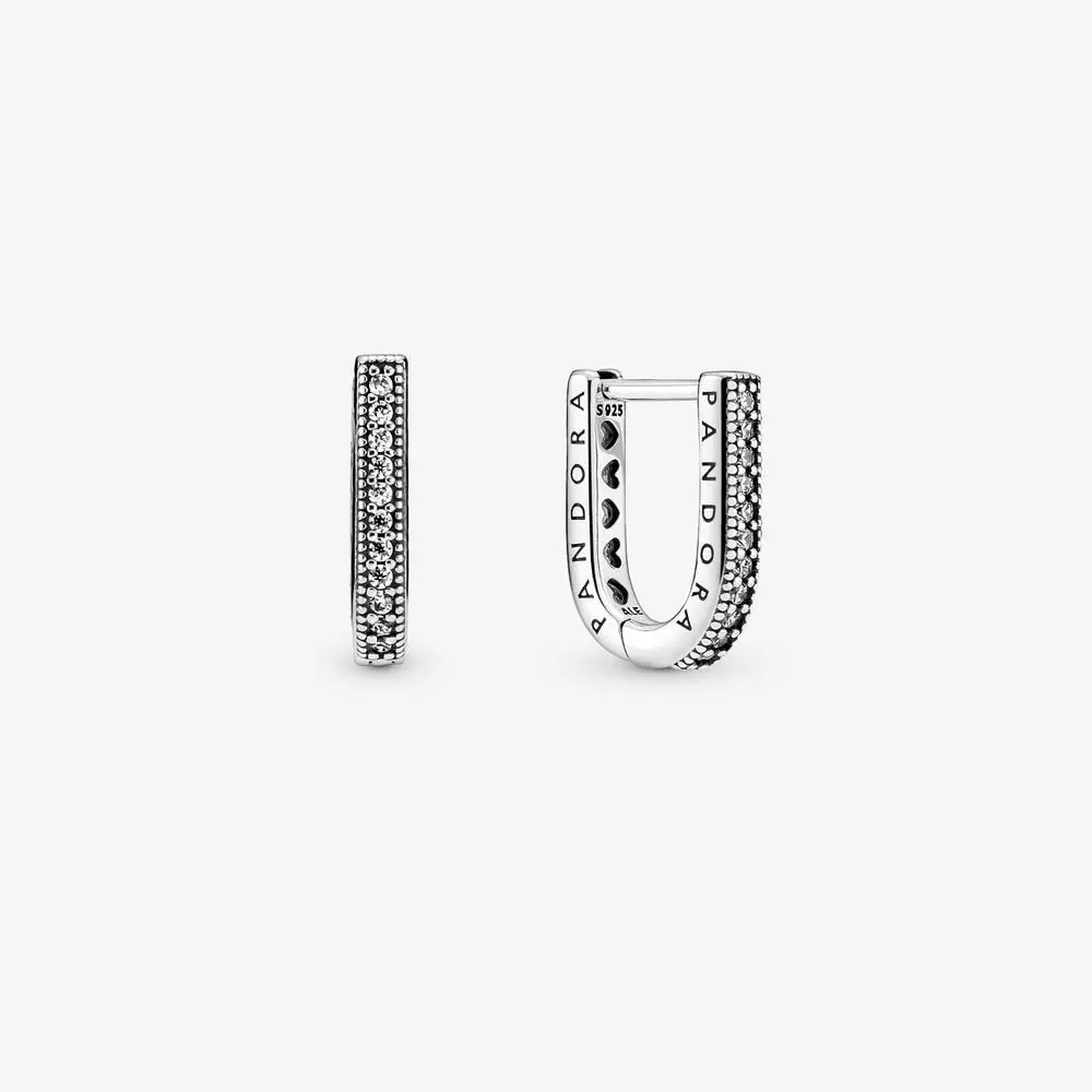 U-Shaped Hoop Earrings, Clear Cz 1