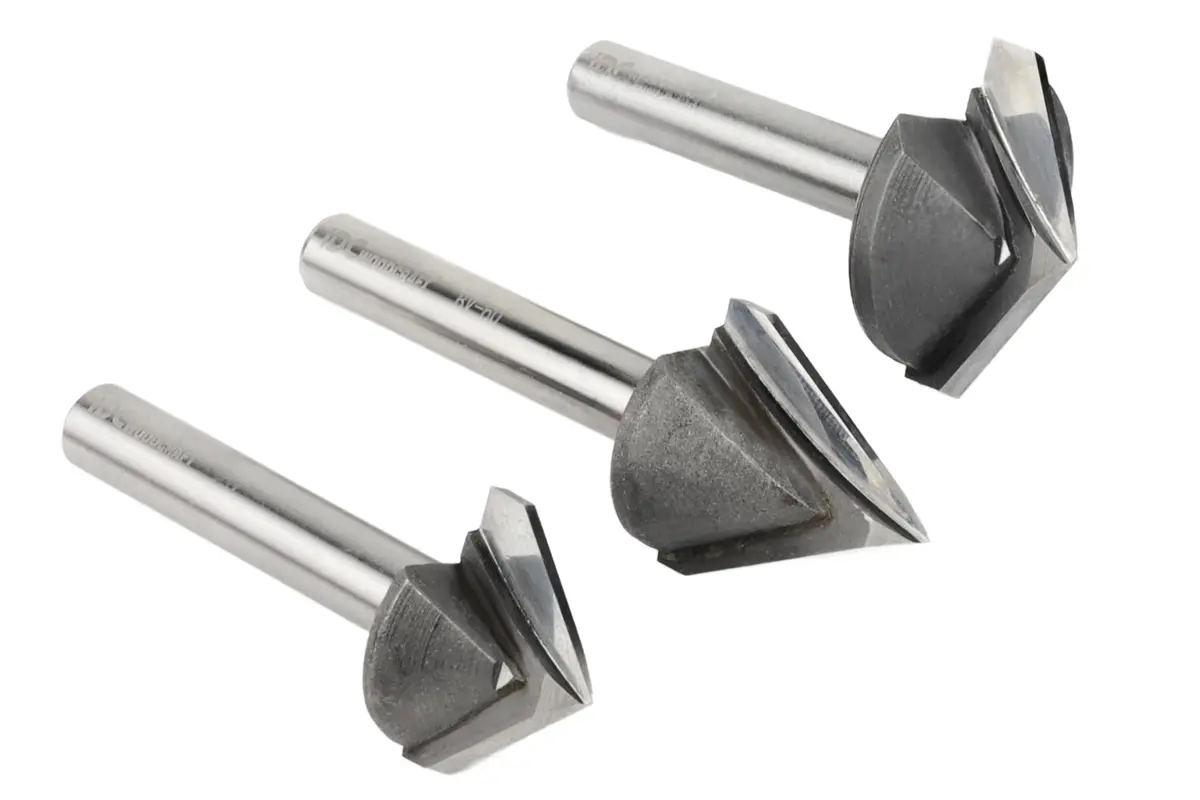 Large Body V-Bit Grooving Set 60, 90, 120 Deg For Cnc Routers, 1/4 Shank 1