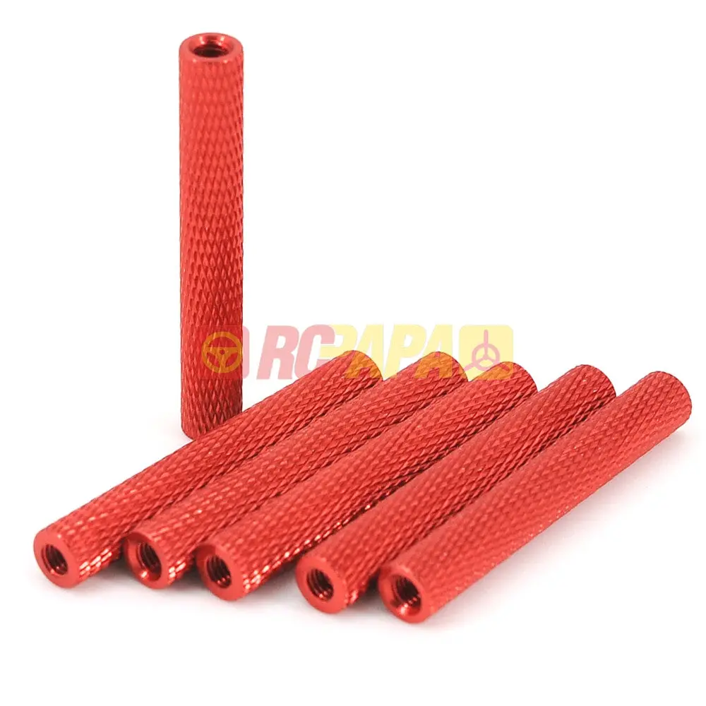 M3x35mm Round Aluminium Knurled Standoffs Spacer V2 Red (6Pc) 1