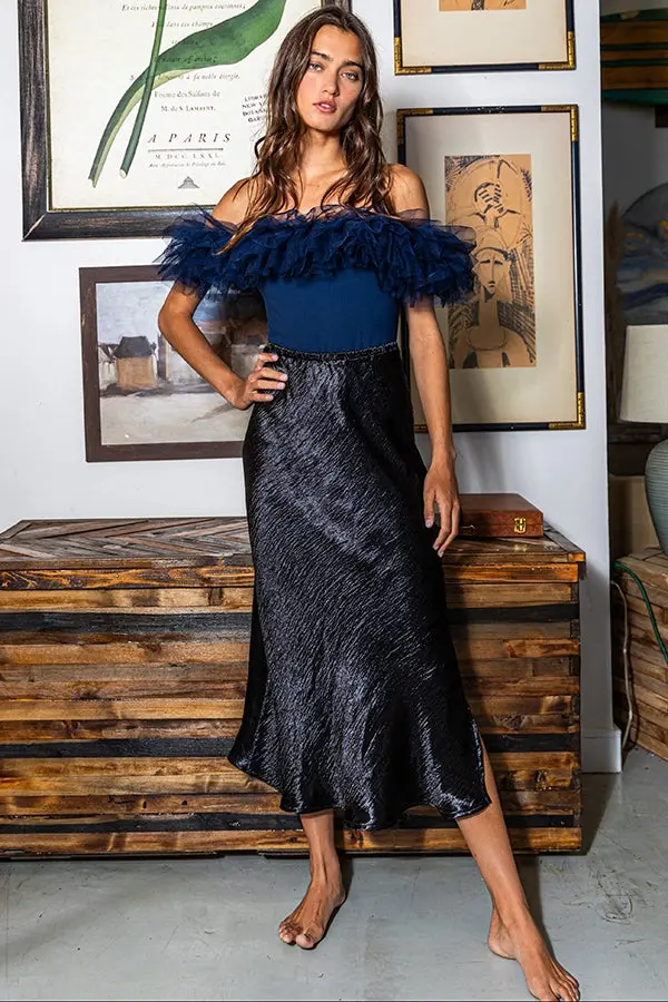 Solid Satin Midi Skirt 1