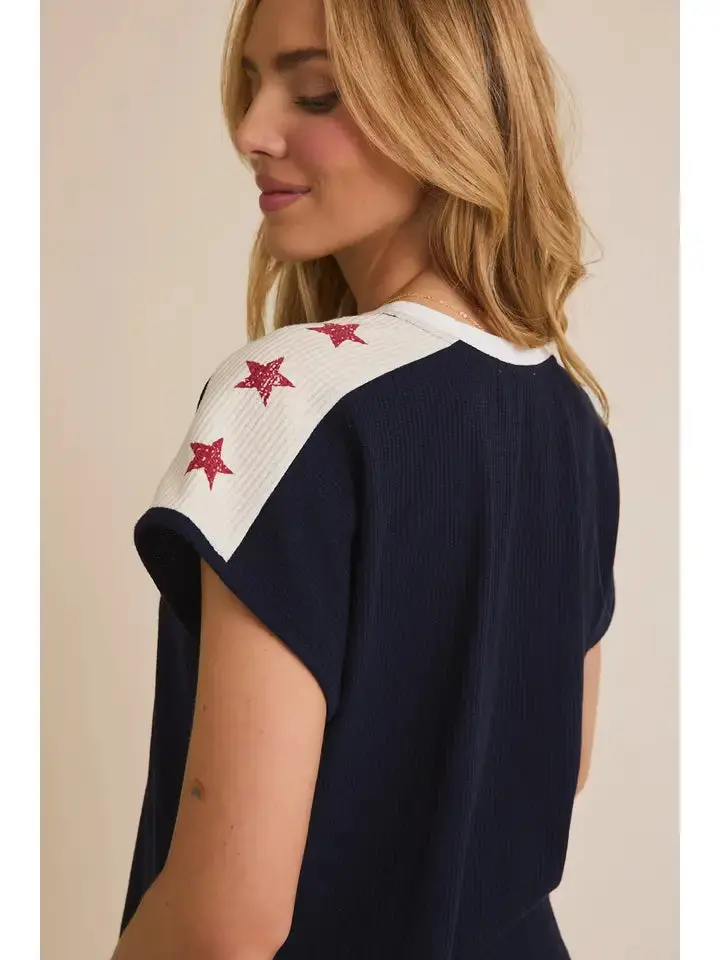 Wide Shoulder Short Sleeve Waffle T-Shirt 1
