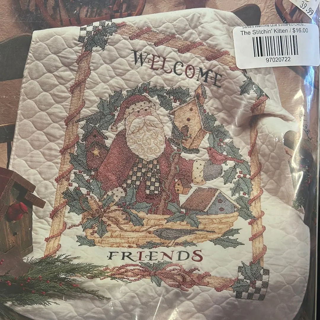 Santa's Welcome Quilt Stamped Cross Stitch Kit 1