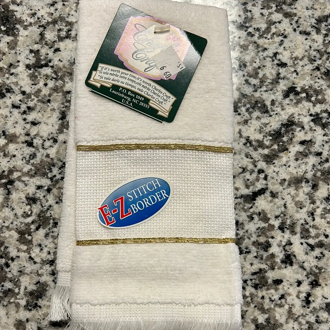 Velour Fingertip White/Gold Trim Towel 1