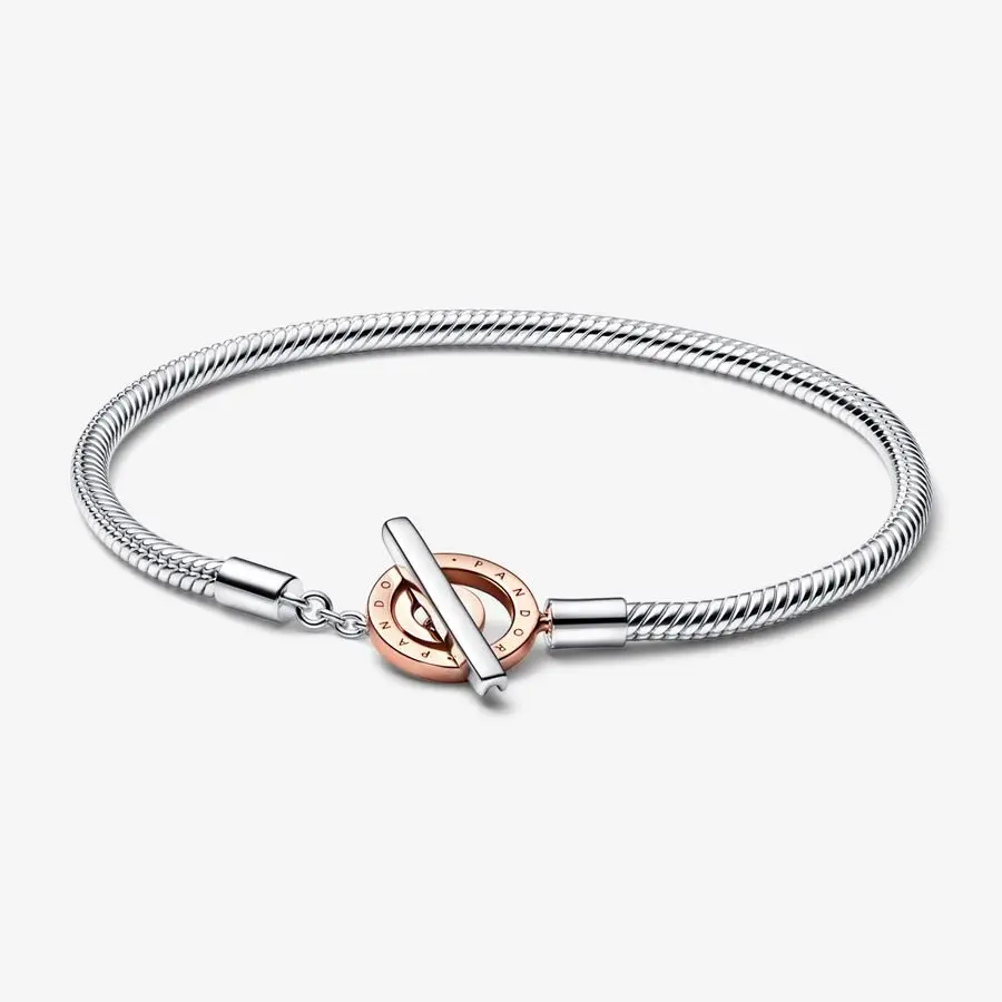 Pandora Signature Two-Tone Logo T-Bar Snake Chain Bracelet 1