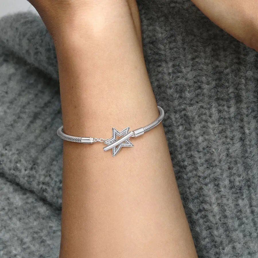 Pandora Moments Asymmetric Star T-Bar Snake Chain Bracelet 2