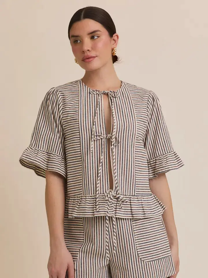 Darla Front-Tie Ruffle Hem Blouse 1