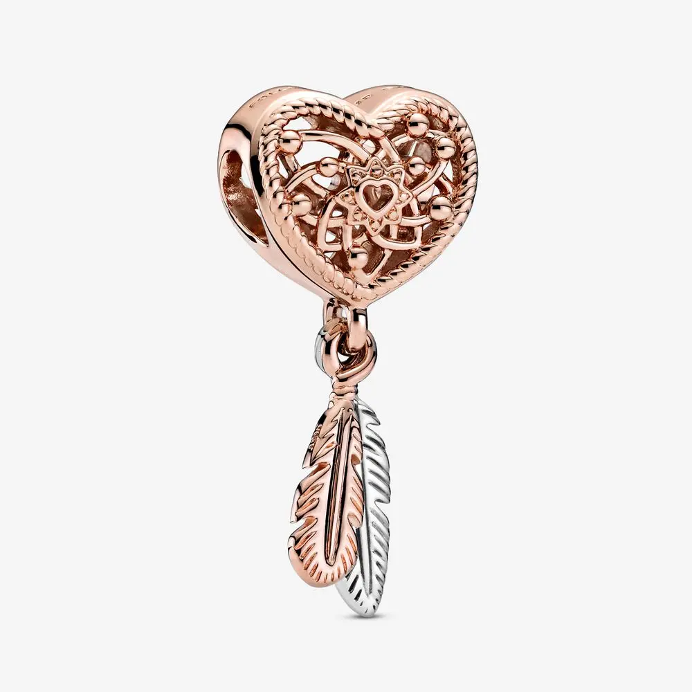 Openwork Heart & Two Feathers Dreamcatcher Charm 1