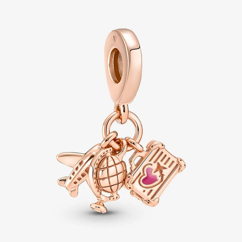 Airplane, Globe & Suitcase Triple Dangle Charm 1