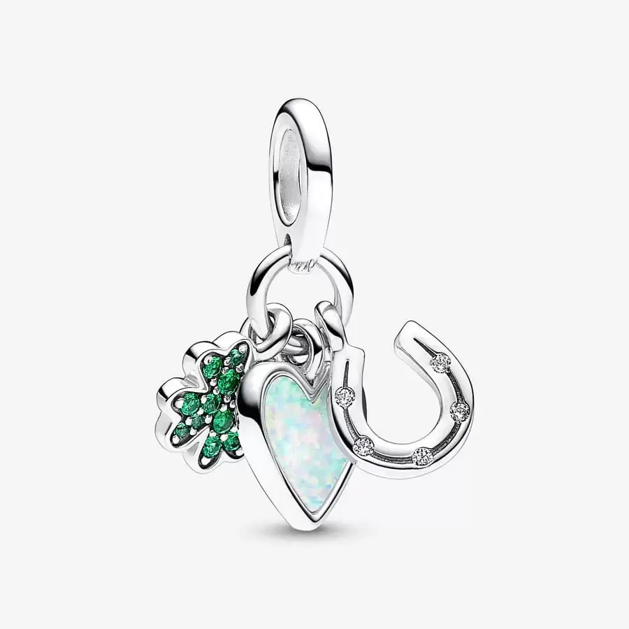 Four Leaf Clover, Heart And Horseshoe Triple Dangle Charm 1