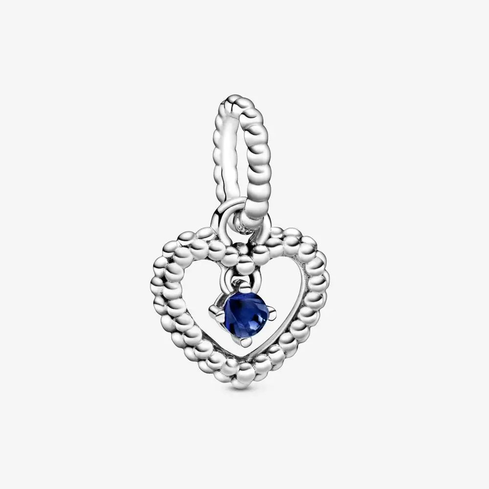 September Sea Blue Beaded Heart Dangle Charm 1