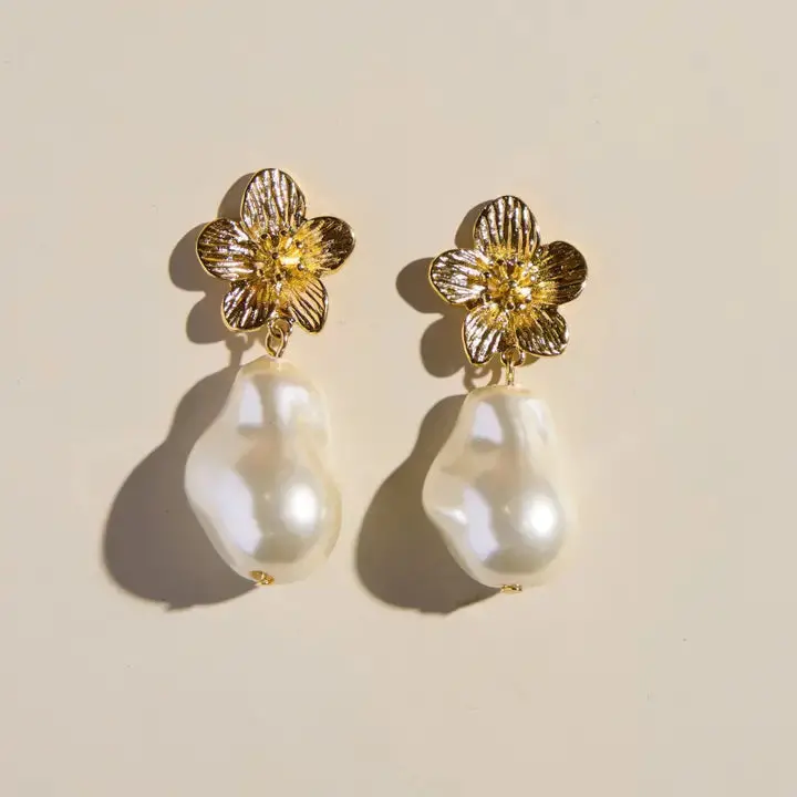 Flower And Pearl Statement Drop Studs 1