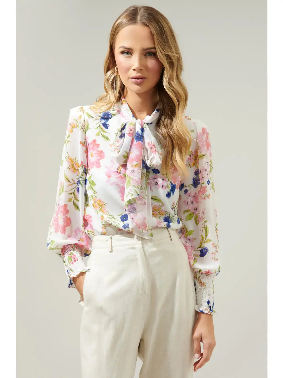 Wildheart Floral Etienne Tie Neck Long Sleeve Blouse 1