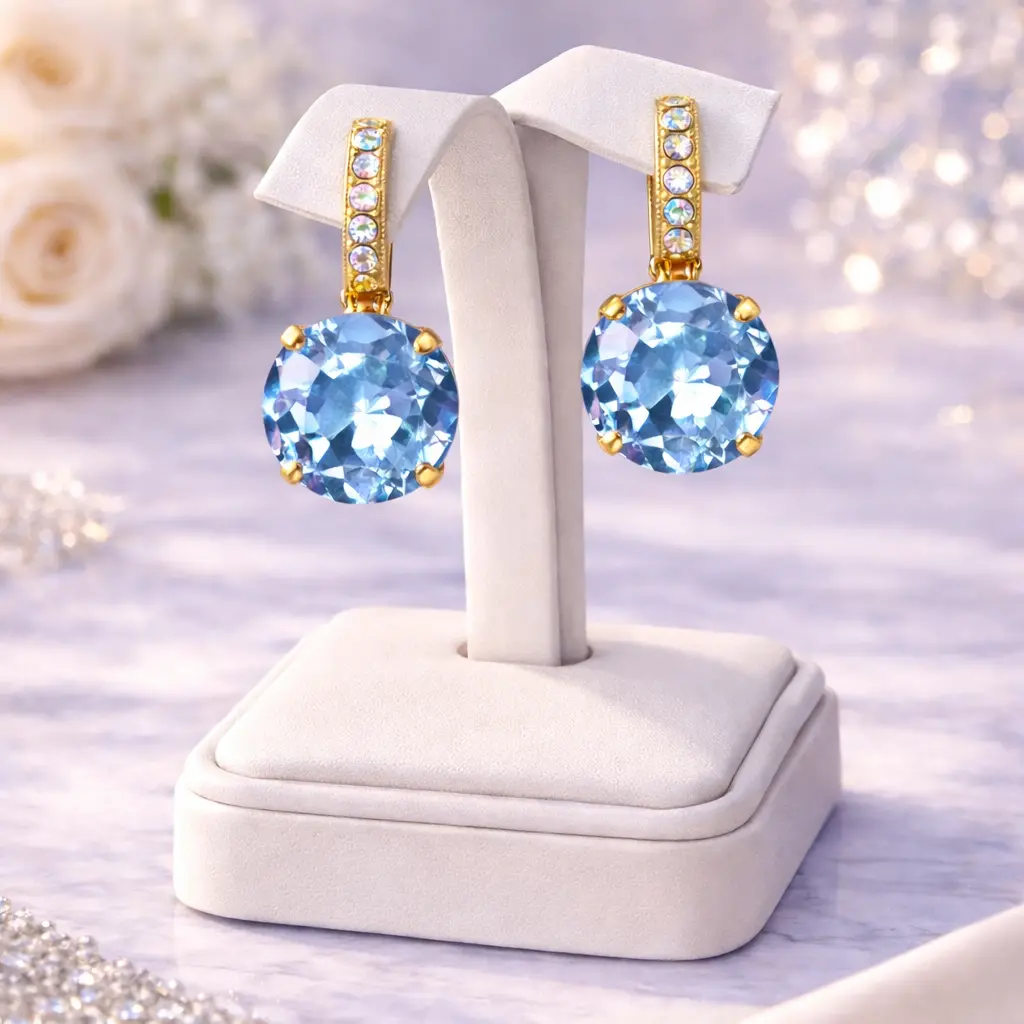 Mariana Earring E-1056R-5002-Yg6 Large Embellished Single Leverback Earrings In Cloud Blue 1