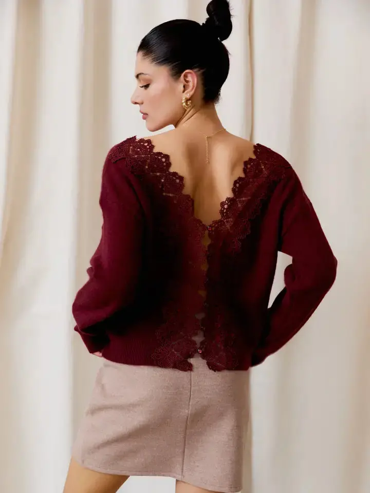 Dahlia Back Lace Trim Sweater 1