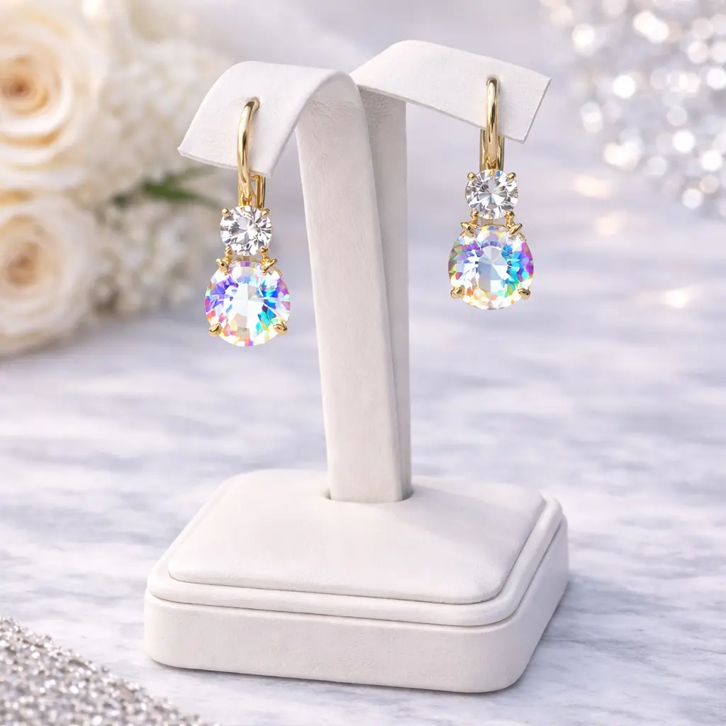 Mariana Earrings E-1190-Mol1ab-Yg6 Medium Double Stone Leverback Earrings In Ab 1