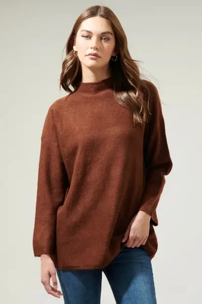 Loose Fit Tunic Sweater | Brown 1