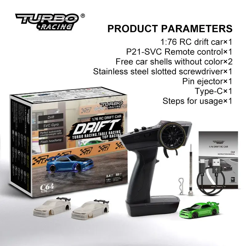 Turbo Racing C64 1/76 Scale Rc Desktop Drift Car 1