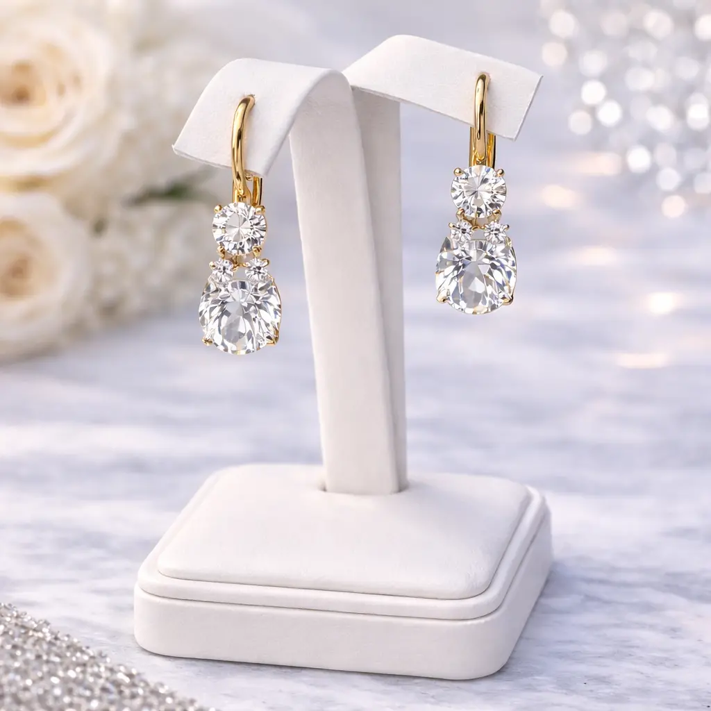 Mariana Earring E-1190-001001-Yg6 Medium Double Stone Leverback Earrings In "On A Clear Day" 1