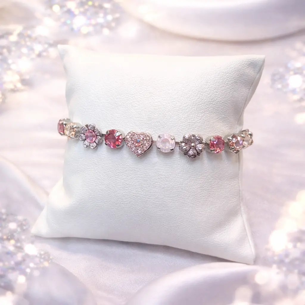 Mariana Bracelet B-4028/2-1129-2-Ro2 Small Heart And Flower Bracelet - Precious Pink 1