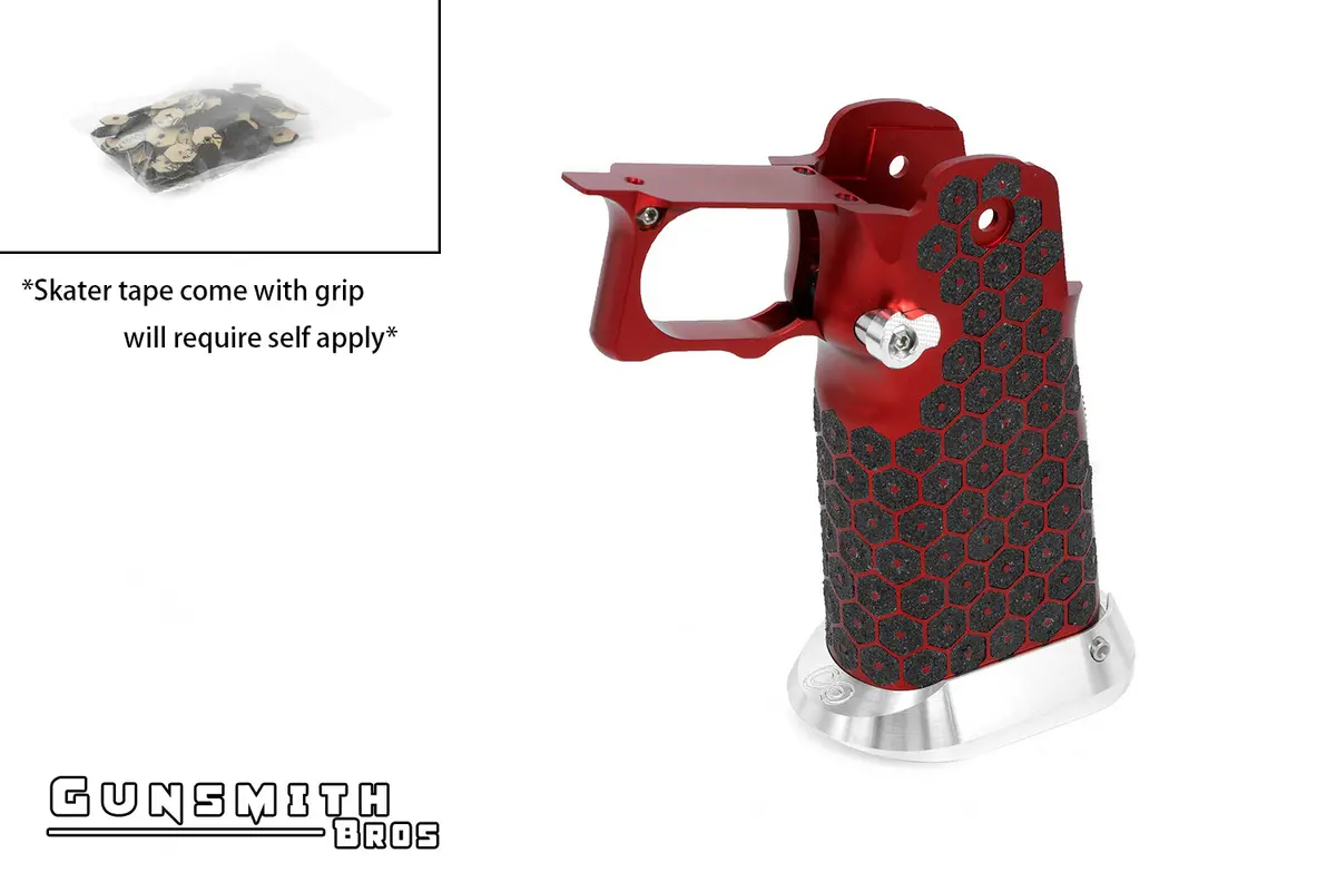 Gunsmith Bros Aluminum Grip For Hi-Capa (Infinity Hex Tape) - Red #Gb-G-05-Rd 1