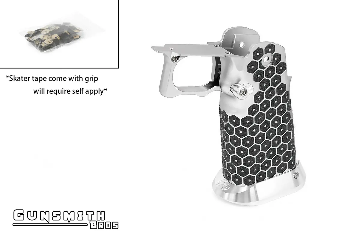 Gunsmith Bros Aluminum Grip For Hi-Capa (Infinity Hex Tape) - Silver #Gb-G-05-Sl 1