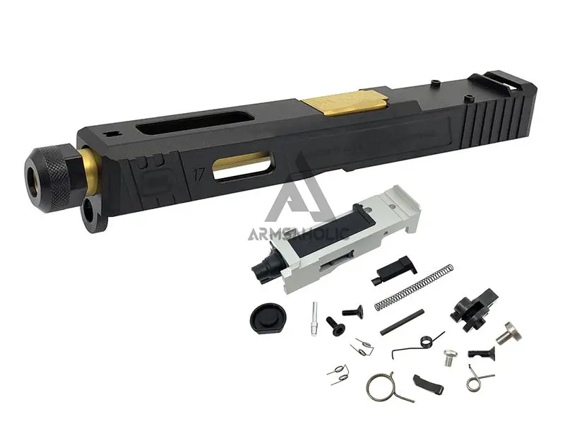 Guns Modify Sa Style Rmr Slide / Threaded Stainless Barrel (Gold) / Housing & Parts Set For Marui G17 1