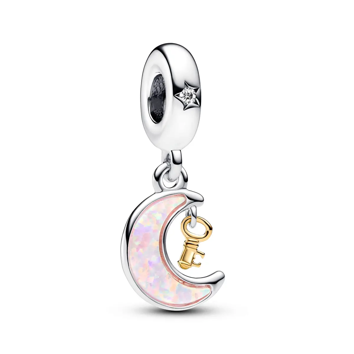 Two-Tone Key & Moon Dangle Charm 1