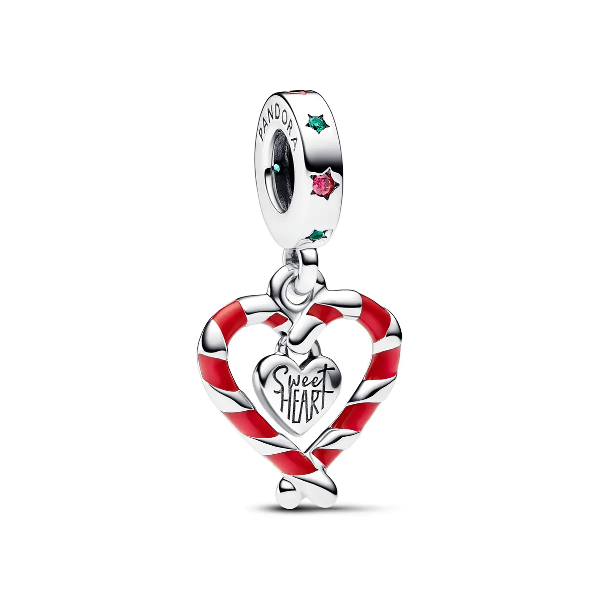 Double Candy Cane Heart Christmas Dangle Charm 1