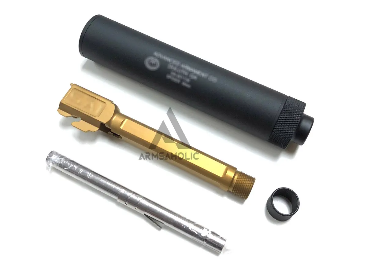 Guns Modify S-Style Km Stainless Steel Thread Outer Barrel For Marui G17 Gbb (Fluted/Golden) Cw 14Mm Silencer Combo Set 1