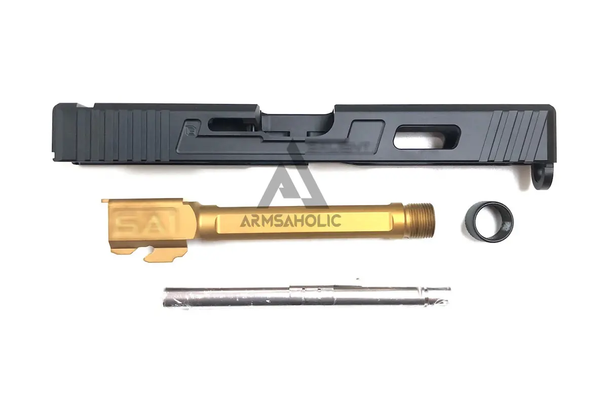 Guns Modify Sa Alu Cnc Slide/Stainless 4 Fluted Threaded Gold Barrel Set For Tm G17 2