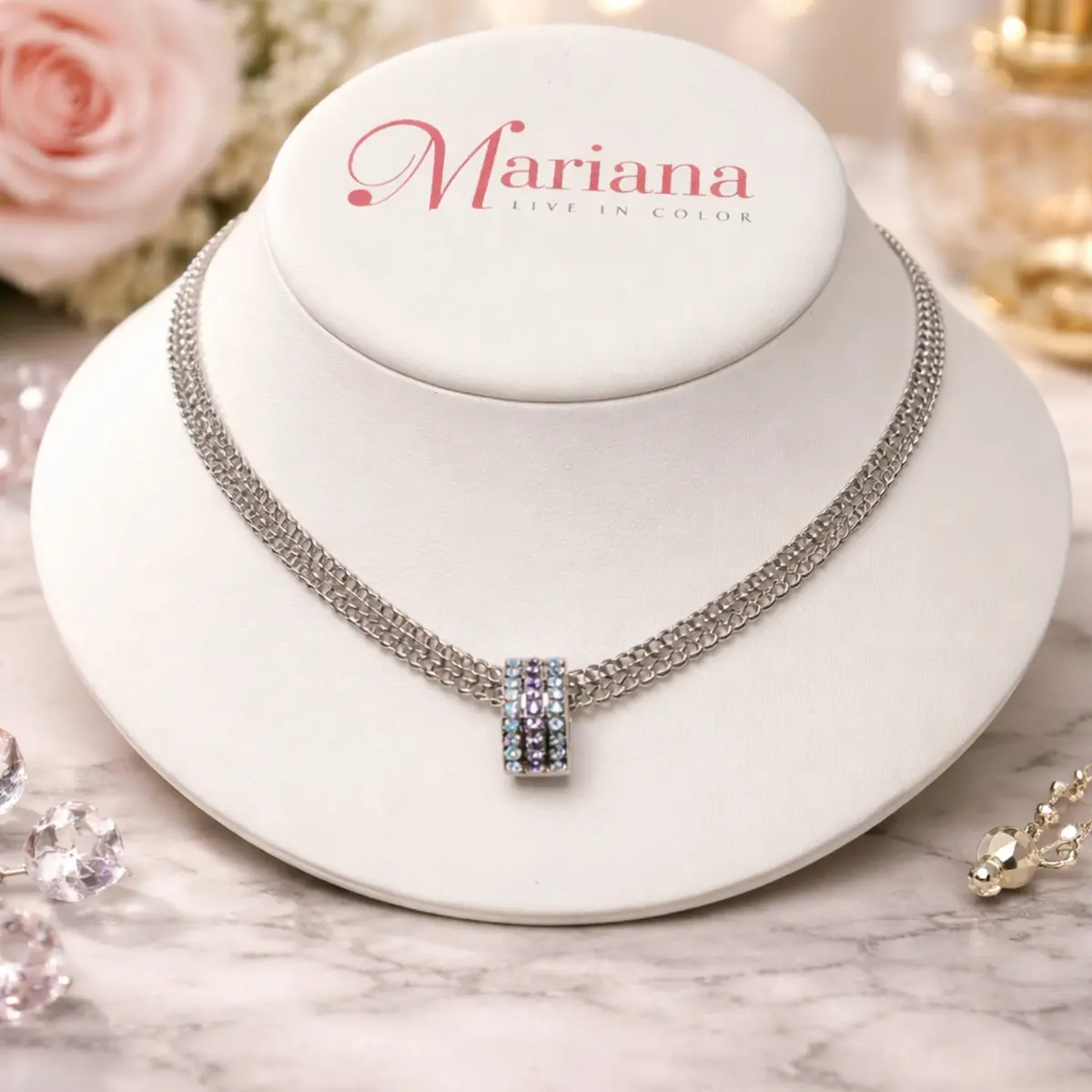 Mariana Necklace N-5359/1-1516-Ro Embellished Slide Element With Herringbone Chain In Seascape 1