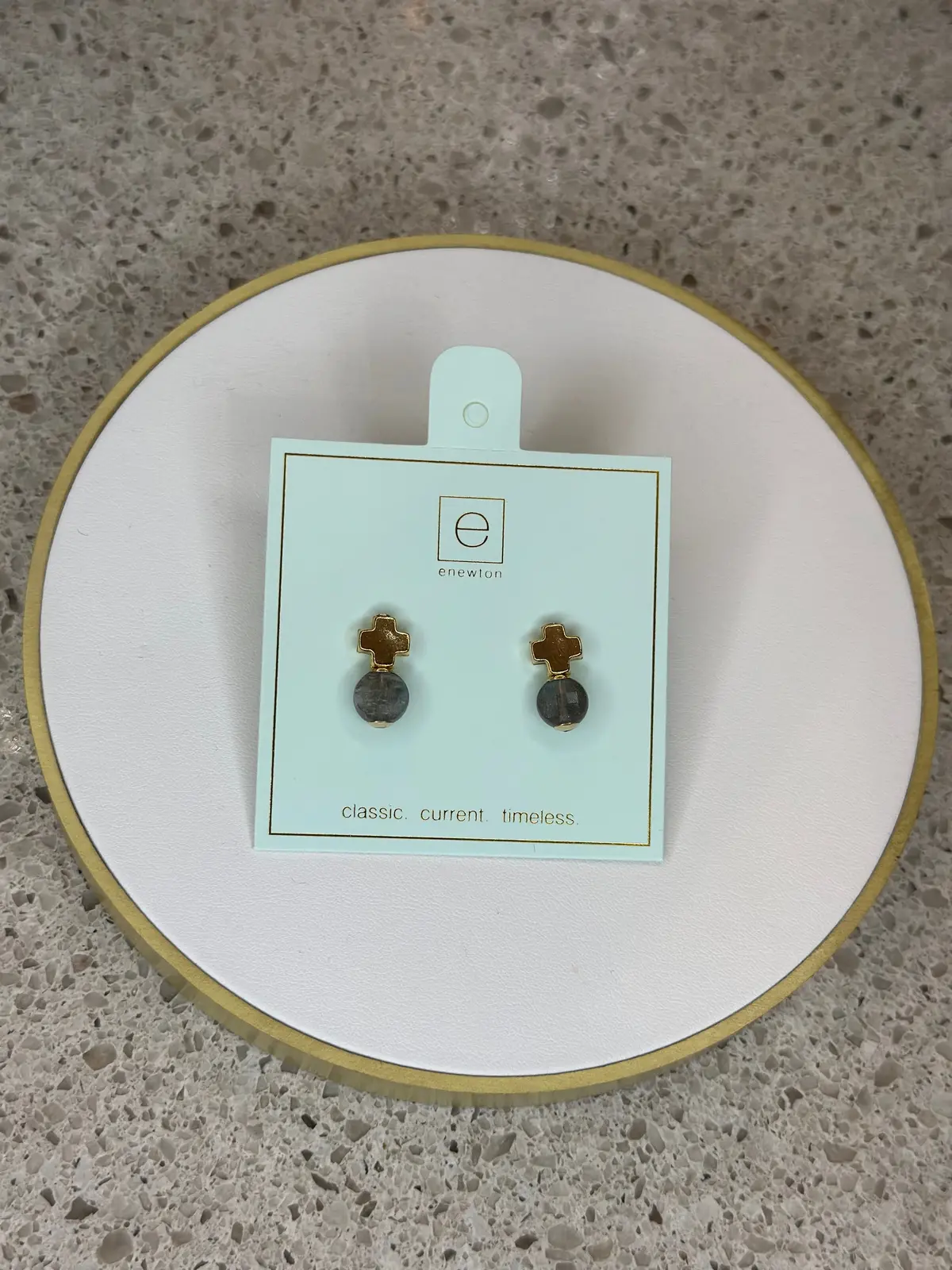 Signature Cross Gold Stud - Labradorite 1