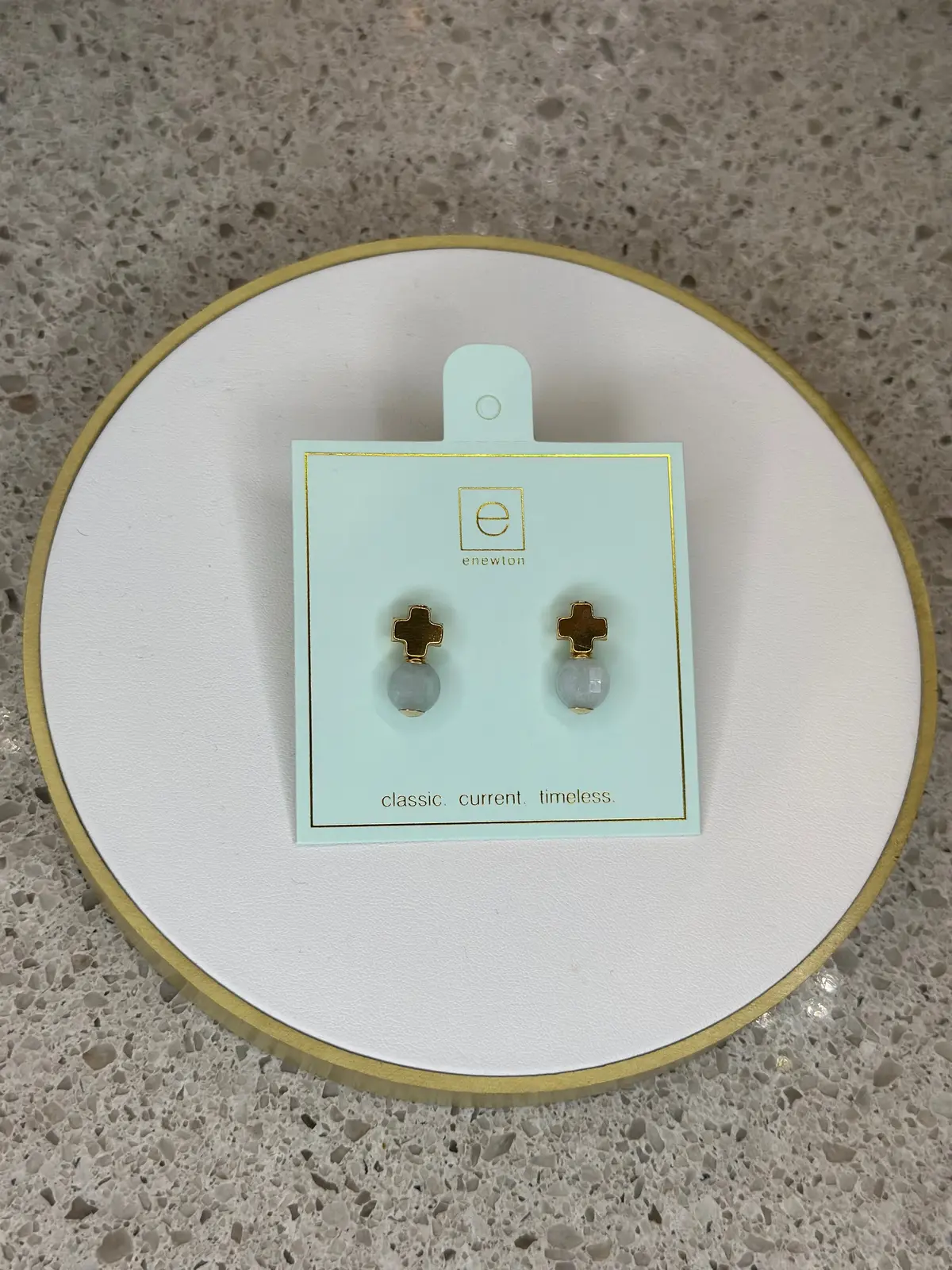 Signature Cross Gold Stud - Aquamarine 1