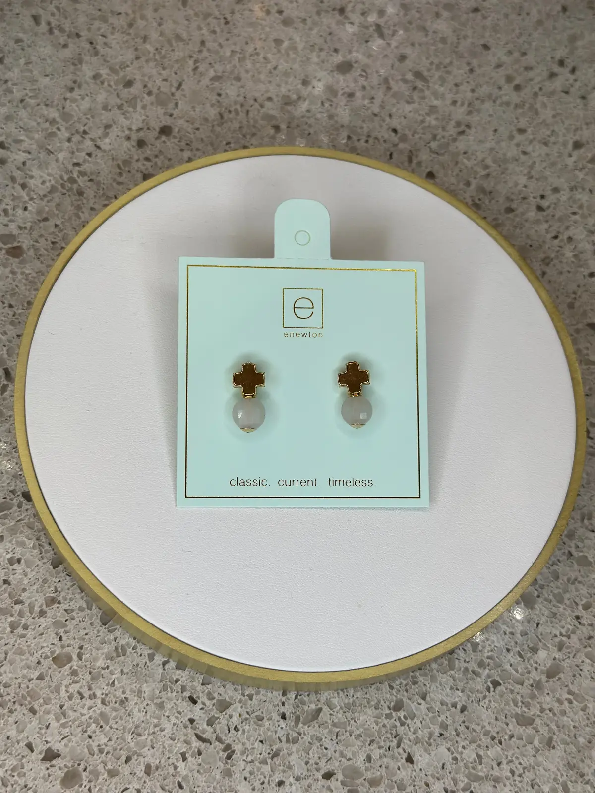 Signature Cross Gold Stud - Moonstone 1
