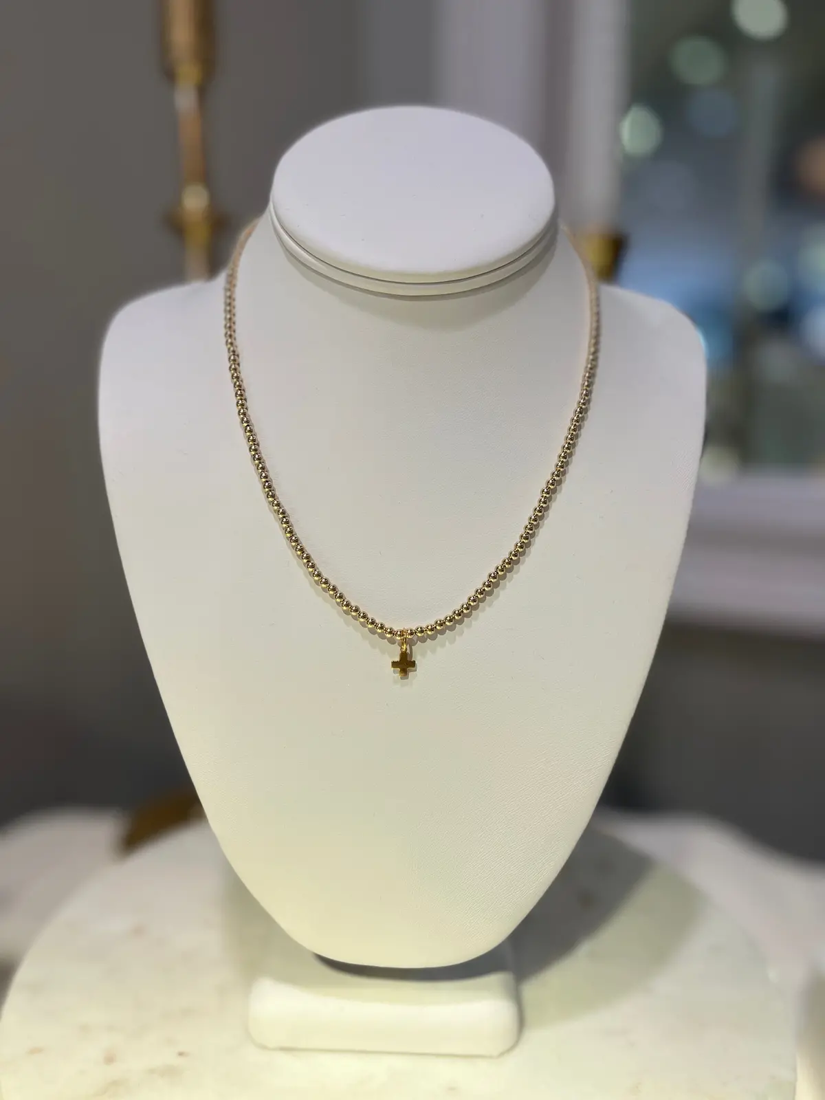 17" Choker Beaded - Classic Gold 3Mm - Signature Cross Gold Charm 1