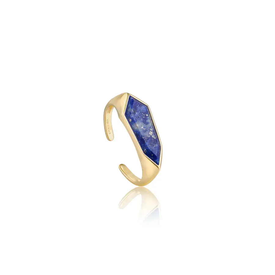 Gold Lapis Emblem Adjustable Ring 1