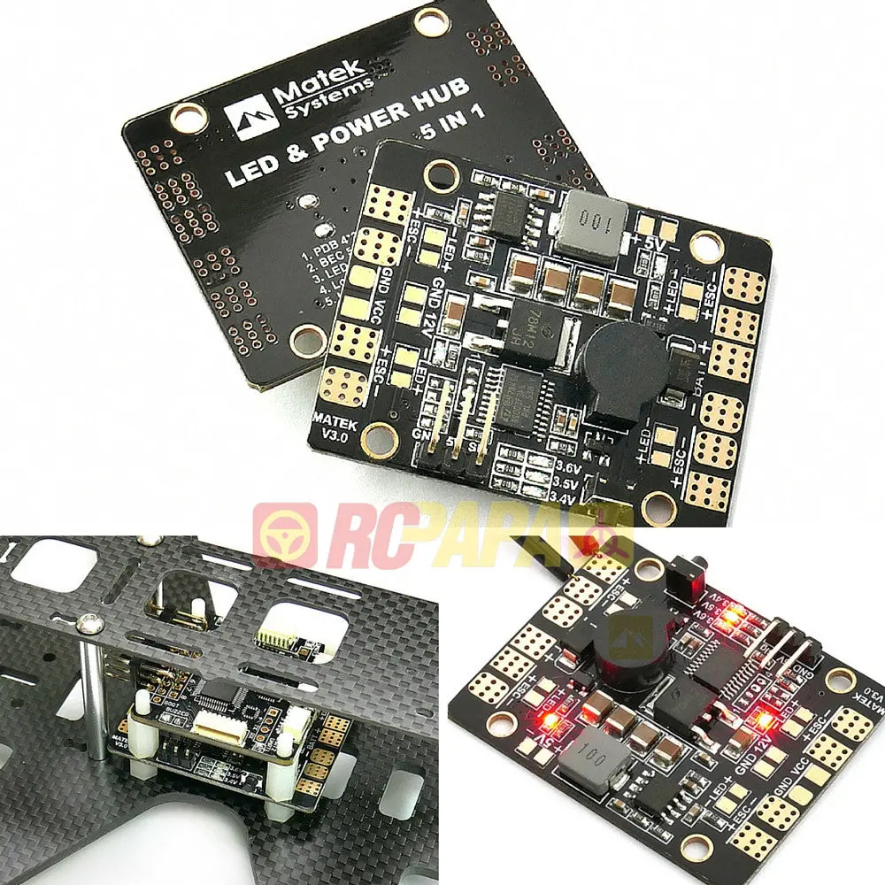 Matek 5In1 Led Power Hub Bec Pdb (Lighting Control / Tracker / Low Voltage Alarm) V3 1