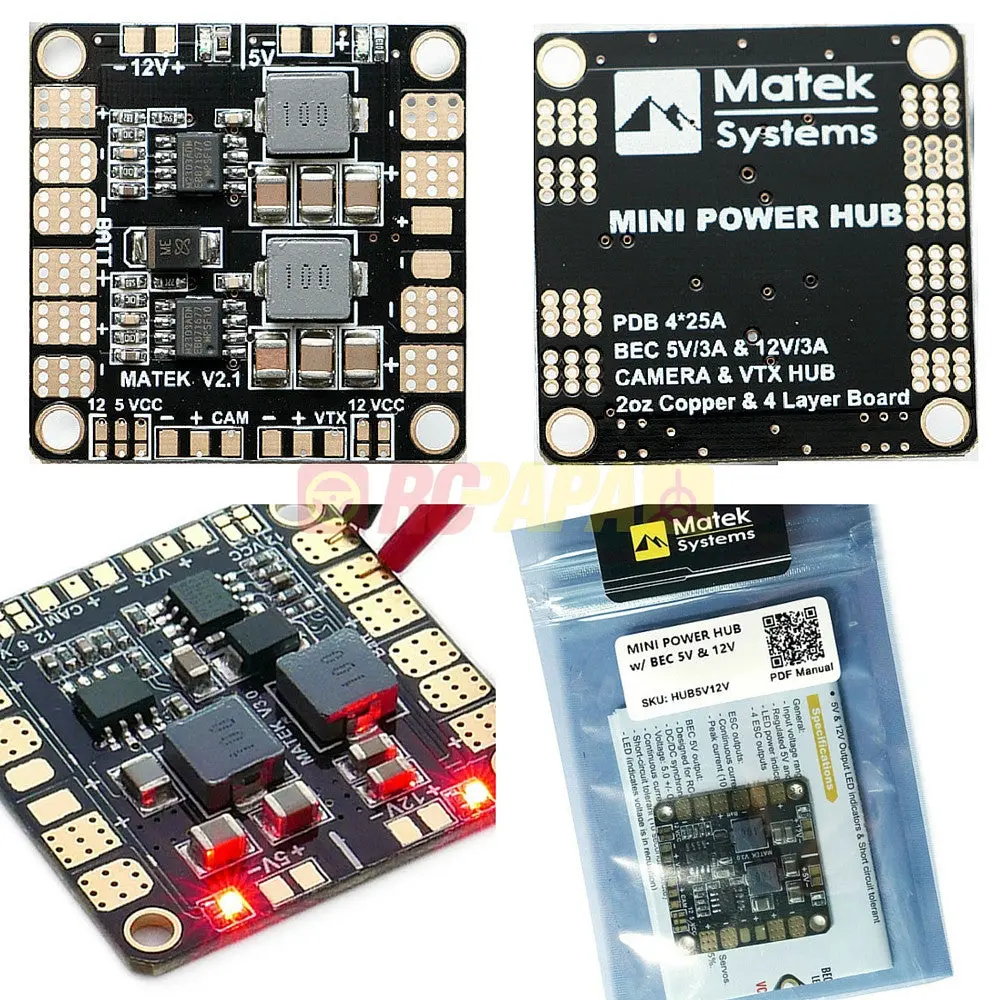 Matek Mini Power Hub W/ 5V/12V Bec Power Distribution Board Pdb For Fpv 1